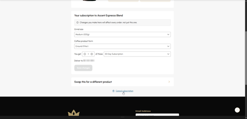 Scroll to the bottom of the edit page, you will see a 'Cancel Subscription' button listed at the bottom select this and you will have cancelled your subscription.