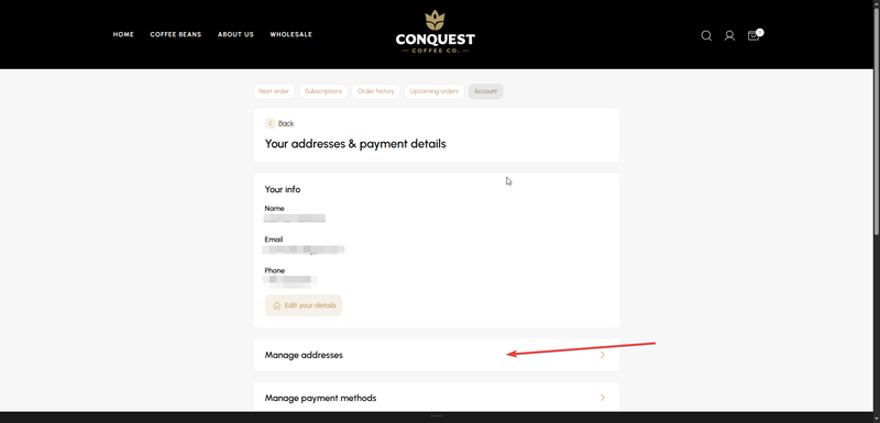 Select 'Manage Addresses ' and this will bring you to the next page